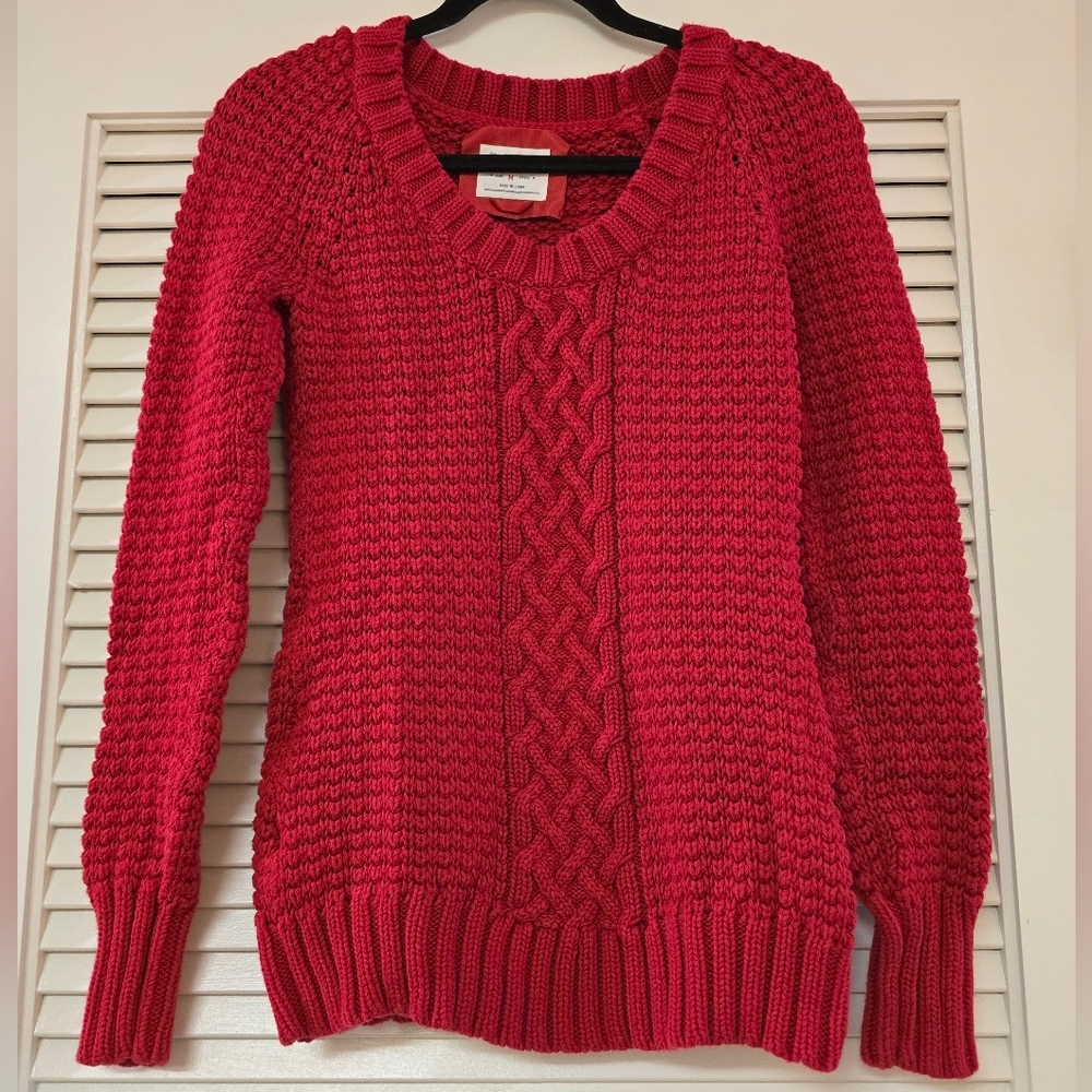 Old Navy - Red Knit 100% Cotton Long-Sleeve Cozy Sweater